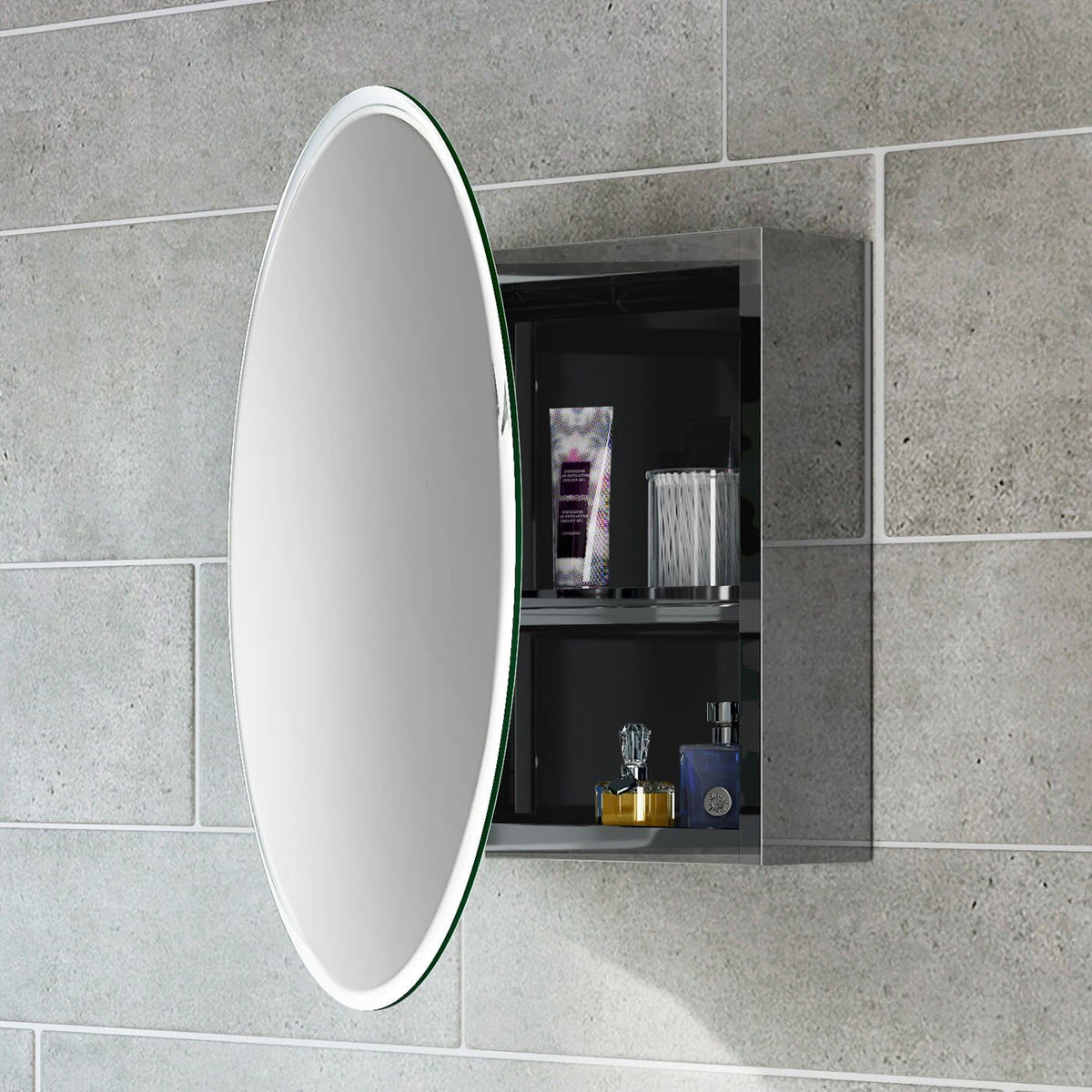 Stockholm 1 Door Round Non Illuminated Mirror Cabinet - 500mm x 500mm