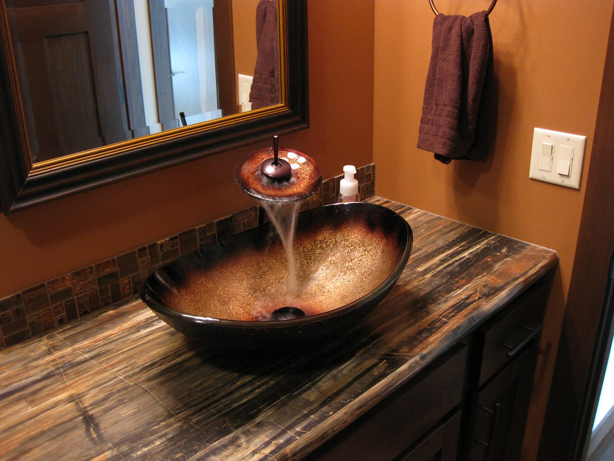 Open Box - Miseno MNO-G1308800-ORB Oval 21-1/2" Tempered Glass Vessel Bathroom Sink