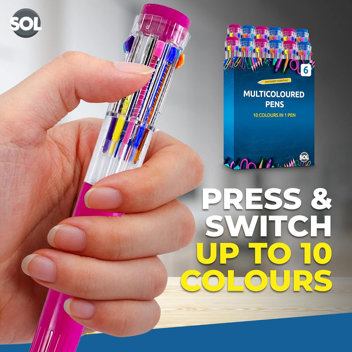 Jumbo 10-in-1 Multi Colour Pens | Retractable Ballpoint | 12 Pack