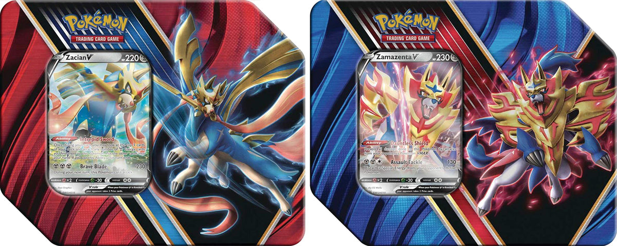 GET Both TINS Pokemon Legends of Galar Booster Packs Tin Sets Zacian V & Zamazenta V!