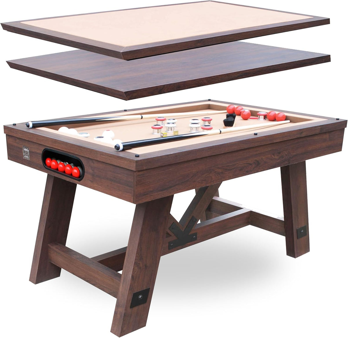 Baddah Bing Bumper Pool Table 54" Perfect for All Ages - Espresso - Includes 2 Cues, 10 balls and more