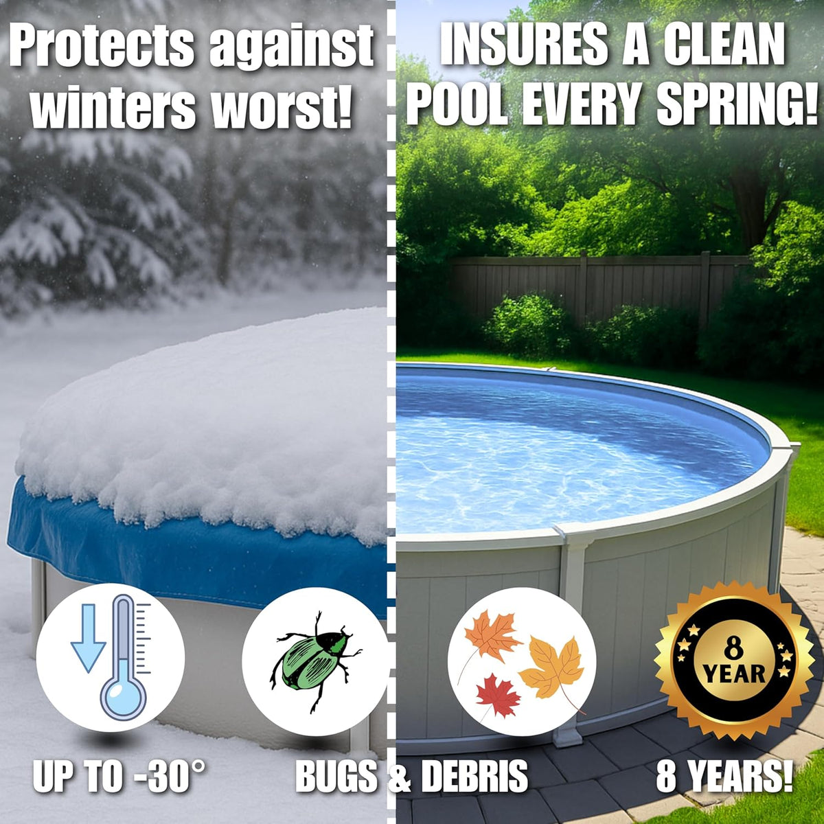 18' x 34′ Oval Frostguard Premium Winter Cover – Unrippable Waterproof and Weatherproof Fabric