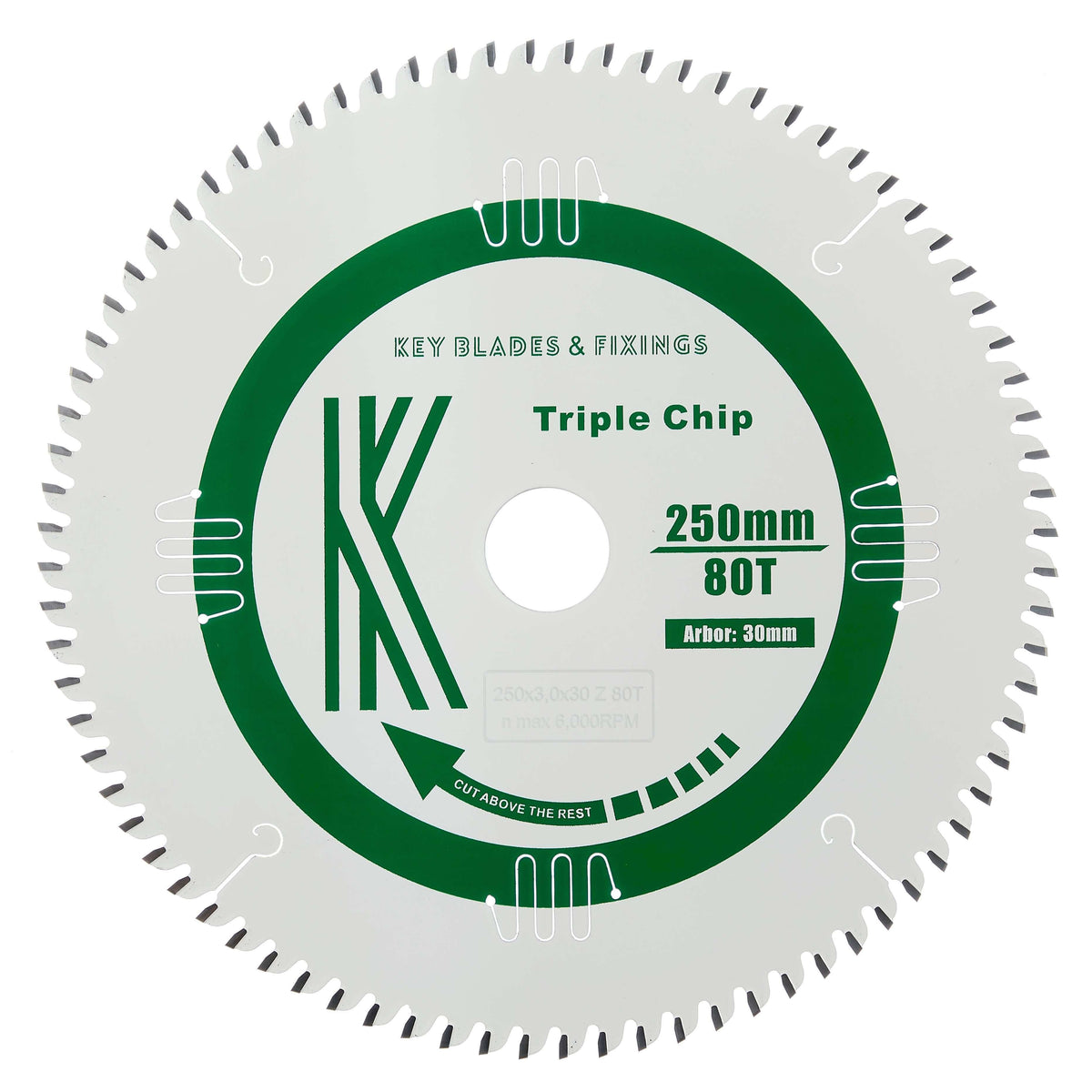 Circular Saw Blades 250mm x 30mm x3.0mm 80 Tooth Triple Chip Blade (MFC & Laminates) 8250