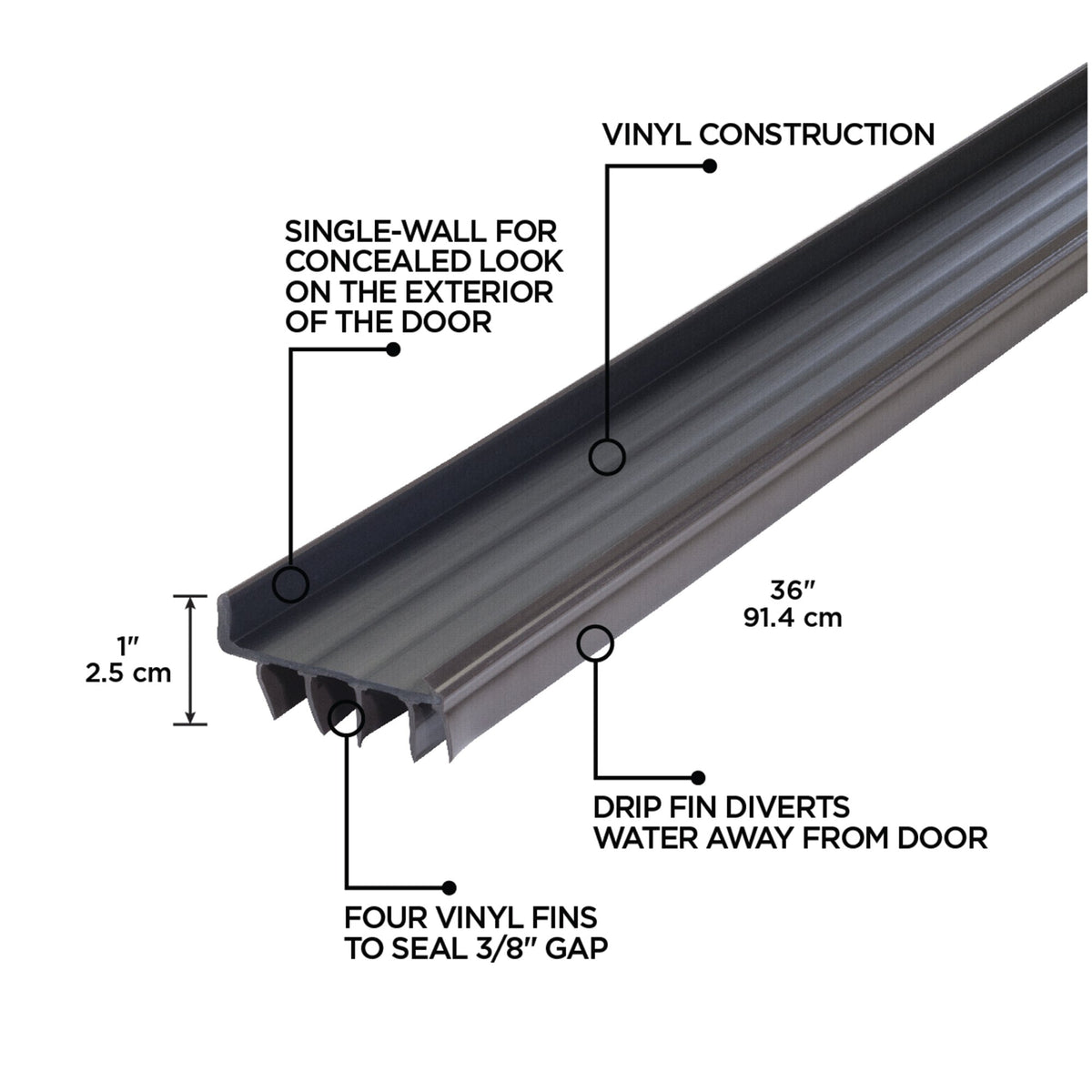 36 in. Brown Vinyl Concealed Screw/Nail-on Under Door Seal