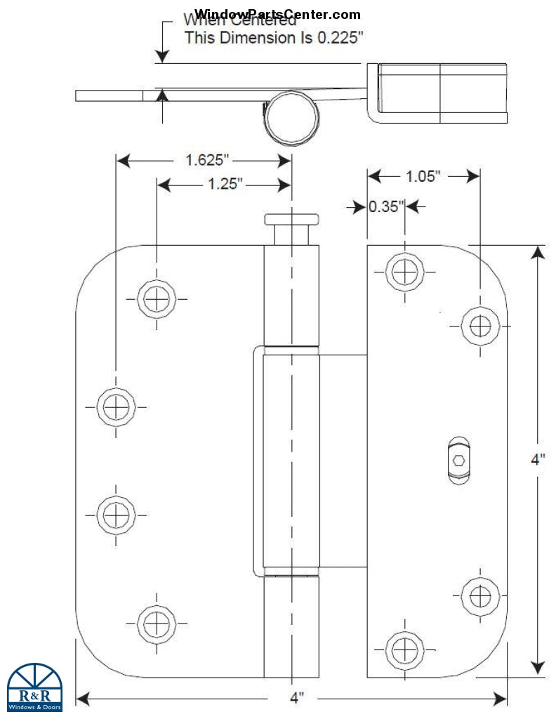 835 - 4" x 4" Ashland Horizontal Adjusting Swining Patio Door Hinge.Known Brands: Ashland, Hurd Energy Saver Patio Door, Sierra Pacific WI Patio Door