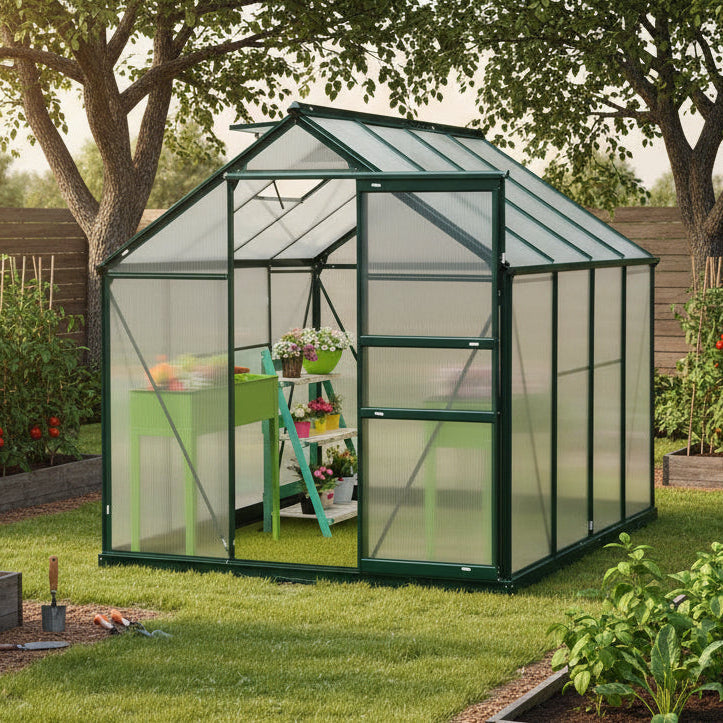 BloomGreen 6' x 8' x 6.6' Polycarbonate Greenhouse with Aluminum Frame, Green