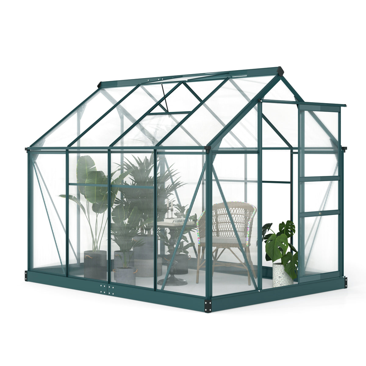 BloomGreen 6' x 8' x 6.6' Polycarbonate Greenhouse with Aluminum Frame, Green