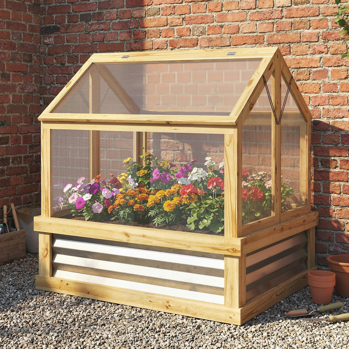 NookGrow Peak Garden Bed with Planter Protection, 35.5" x 31.5" x 36", Natural