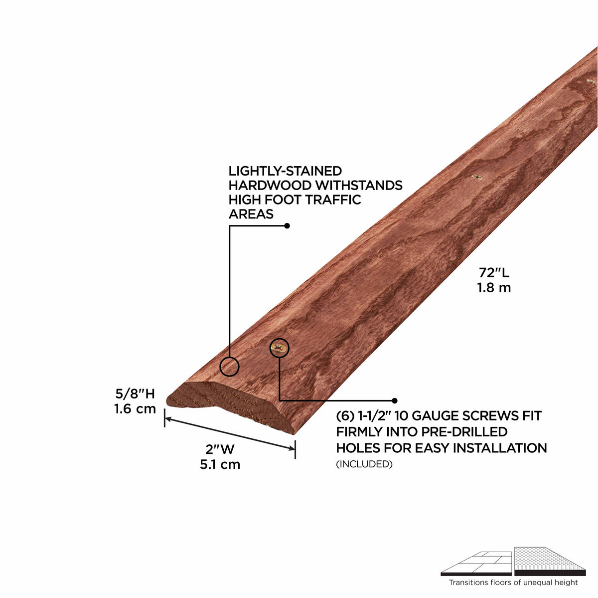 2 In. Light Stain Hardwood Carpet Trim w/ Screws