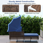 Outdoor Daybed with Retractable Canopy PE Wicker Rattan Patio Lounger