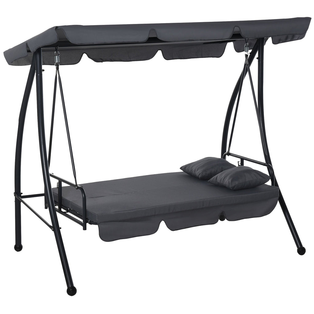 3 Person Convertible Hammock, Outdoor Swing Padded Lounge Bed with Tilt Canopy, Dark Grey