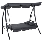 3 Person Convertible Hammock, Outdoor Swing Padded Lounge Bed with Tilt Canopy, Dark Grey