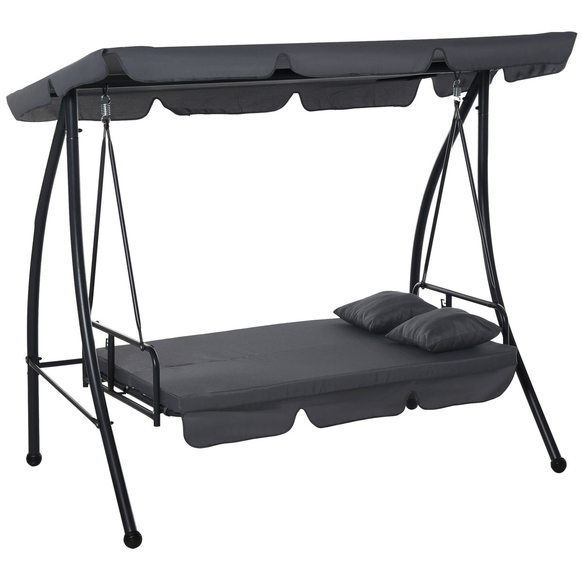 3 Person Convertible Hammock, Outdoor Swing Padded Lounge Bed with Tilt Canopy, Dark Grey