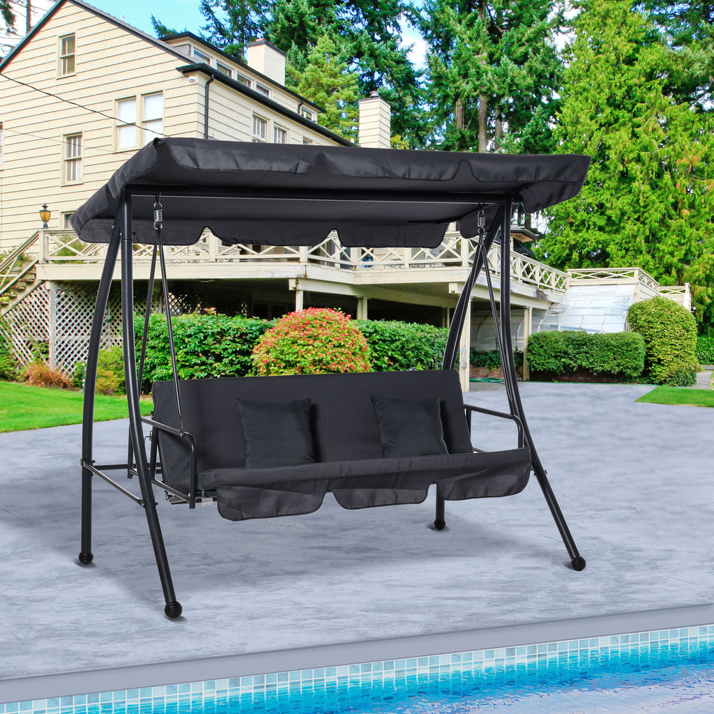 3 Person Convertible Hammock, Outdoor Swing Padded Lounge Bed with Tilt Canopy, Dark Grey