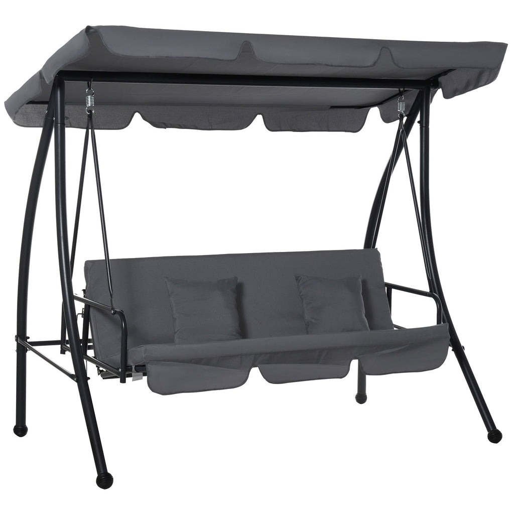 3 Person Convertible Hammock, Outdoor Swing Padded Lounge Bed with Tilt Canopy, Dark Grey