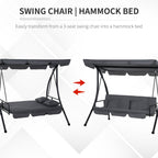 3 Person Convertible Hammock, Outdoor Swing Padded Lounge Bed with Tilt Canopy, Dark Grey