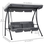 3 Person Convertible Hammock, Outdoor Swing Padded Lounge Bed with Tilt Canopy, Dark Grey