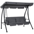 3 Person Convertible Hammock, Outdoor Swing Padded Lounge Bed with Tilt Canopy, Dark Grey