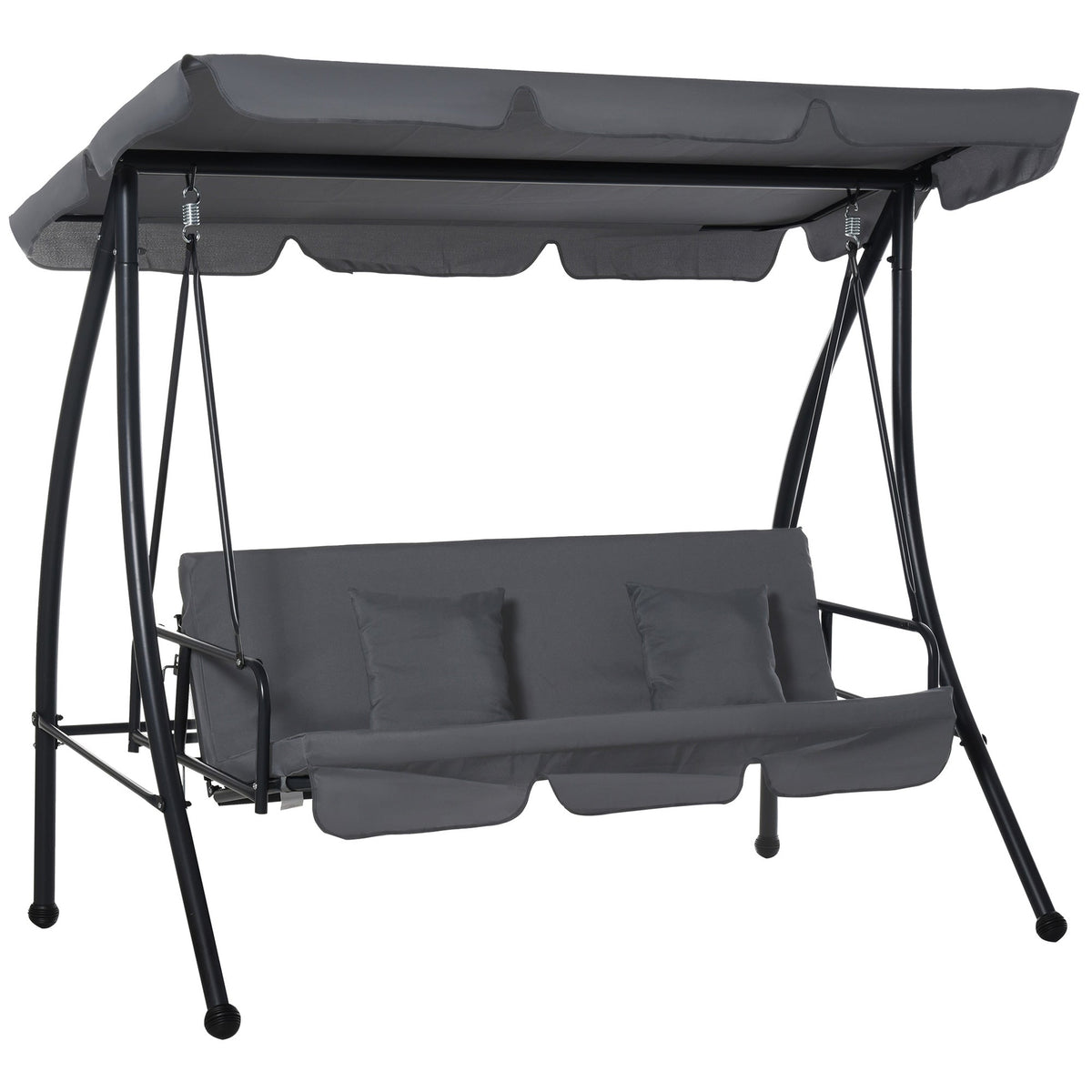 3 Person Convertible Hammock, Outdoor Swing Padded Lounge Bed with Tilt Canopy, Dark Grey