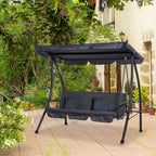 3 Person Convertible Hammock, Outdoor Swing Padded Lounge Bed with Tilt Canopy, Dark Grey