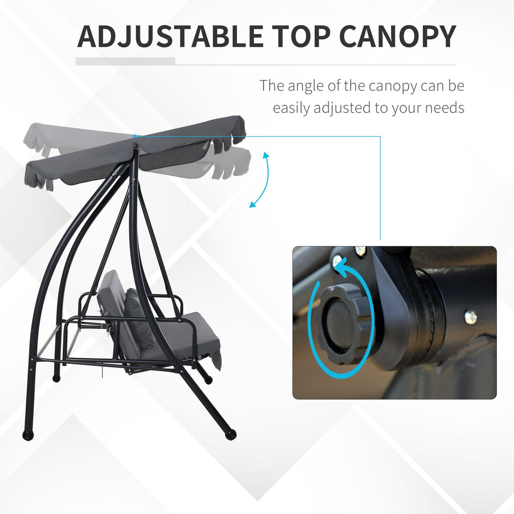 3 Person Convertible Hammock, Outdoor Swing Padded Lounge Bed with Tilt Canopy, Dark Grey