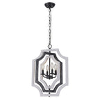 4 - Lights Distressed Wood Chandelier with Adjustable Chain, 16.9" Geometric Chandelier for Entryway with DIY Shade