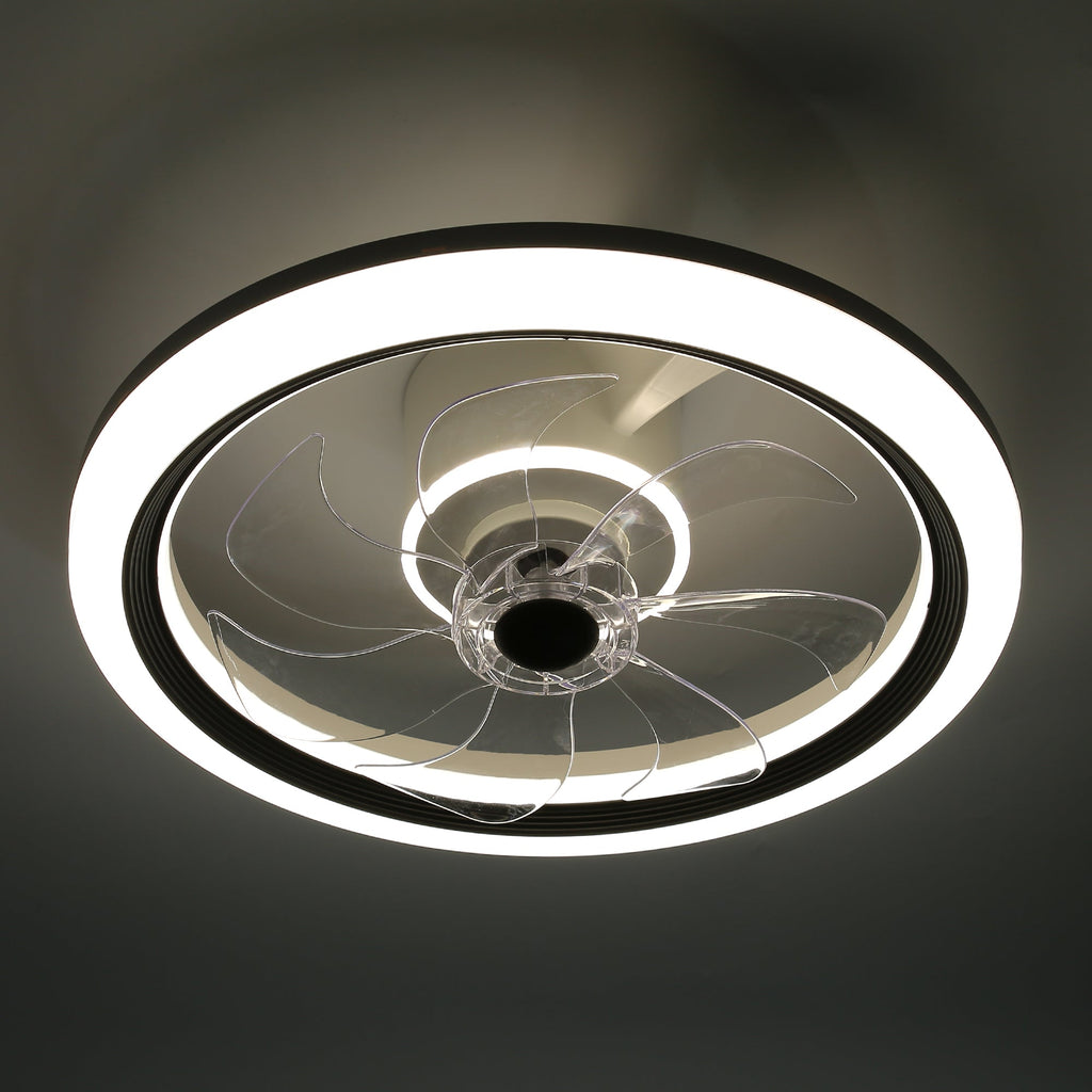 19 Inch Modern Flush Mount Ceiling Fan with LED Light and Remote, 6 Speeds DC Motor Reversible Bladeless Ceiling Fan for Bedroom