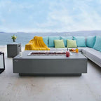 Granville 60-Inch Rectangular Concrete Propane Fire Table with Lava Rocks and Cover