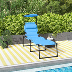 4-Position Adjustable Folding Cushioned Lounge Chair with Sun Shade Roof & Pillow, Blue