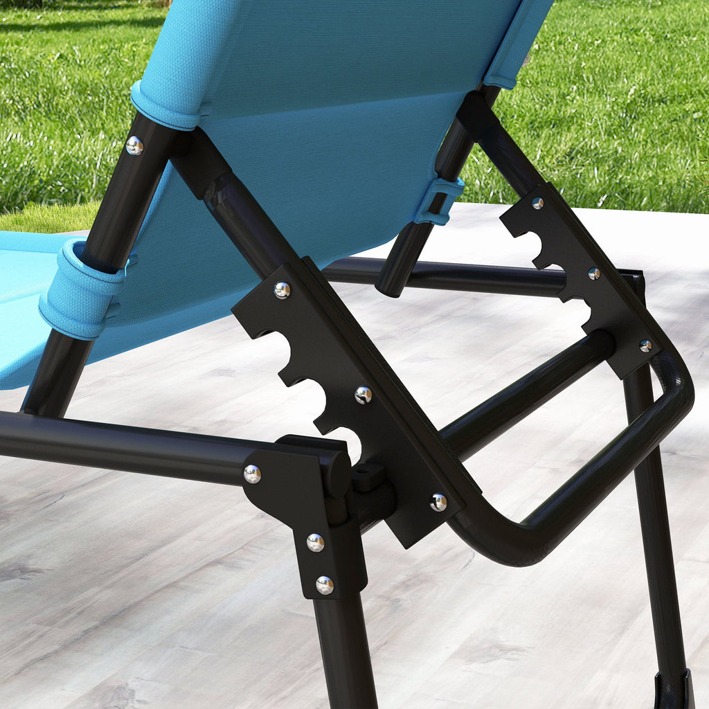 4-Position Adjustable Folding Cushioned Lounge Chair with Sun Shade Roof & Pillow, Blue