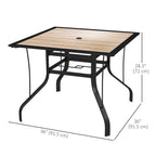 Square Patio Dining Table w/ Umbrella Hole & Rustproof Steel Frame for Garden Pool, Brown