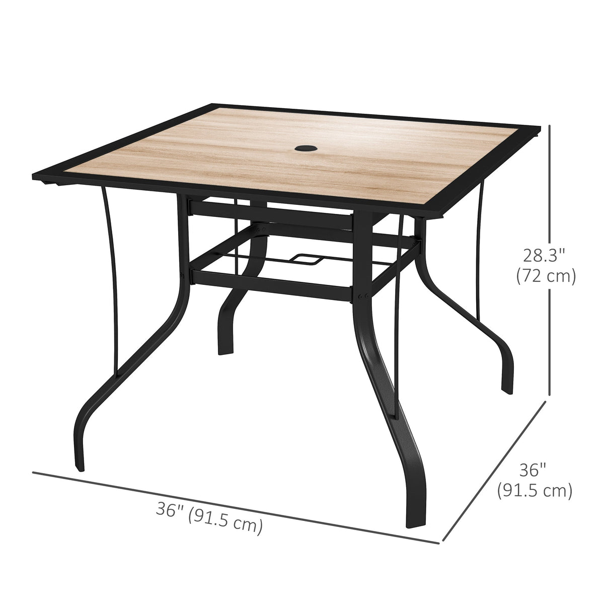 Square Patio Dining Table w/ Umbrella Hole & Rustproof Steel Frame for Garden Pool, Brown