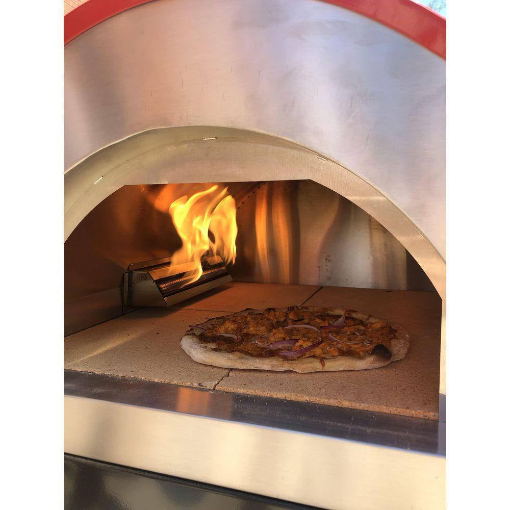 25-Inch Multi-Fuel Outdoor Pizza Oven with Propane Burner and Storage Rack