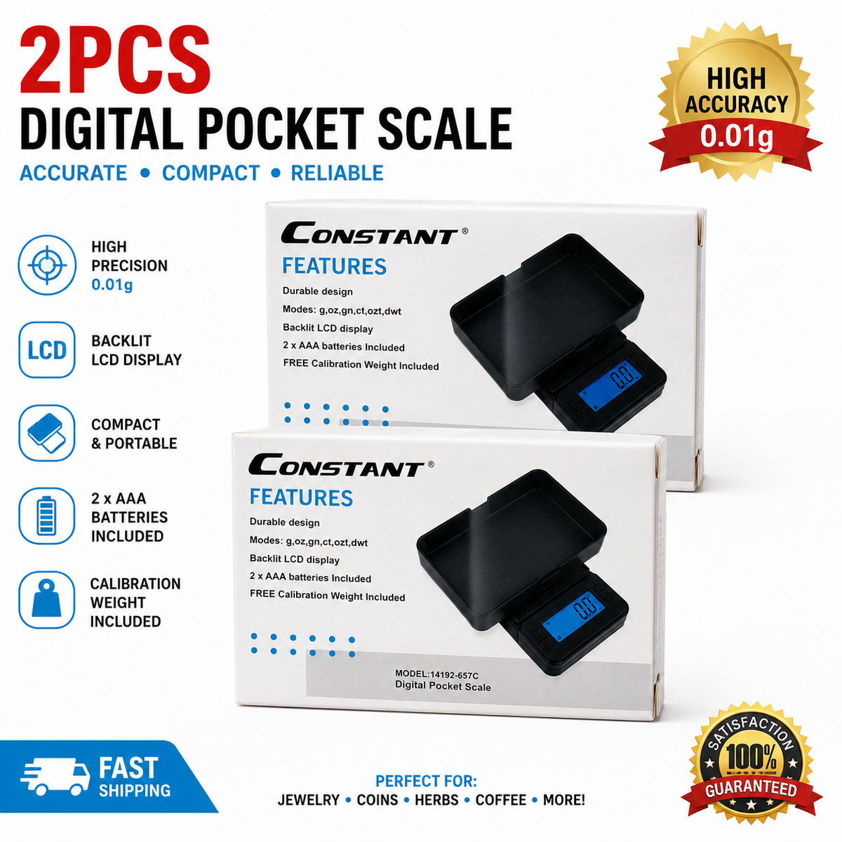 2x Digital Pocket Scale Portable Mini Electronic Precision Scale LCD Backlit Display