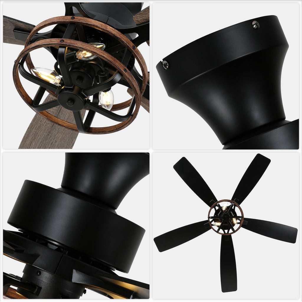 52 Inch Farmhouse Flush Mount Ceiling Fan with Lights and Remote, 6 Speeds DC Motor Reversible Low Profile Ceiling Fan for Living Room