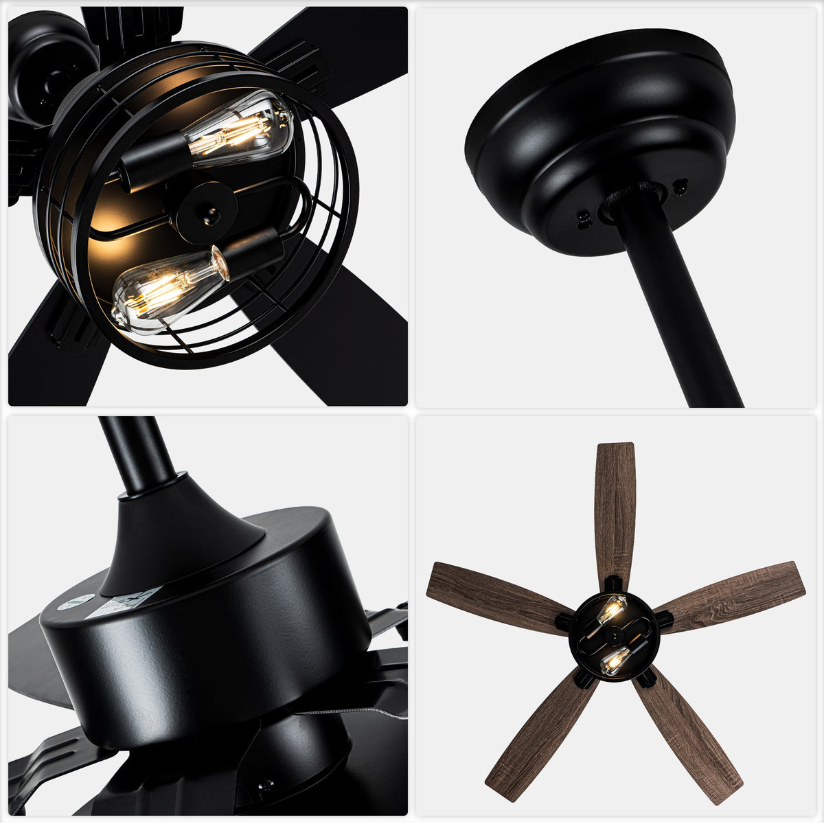 52 Inch Industrial Metal Caged Ceiling Fan with Lights and Remote Control, Silent DC Motor Fan for All Seasons