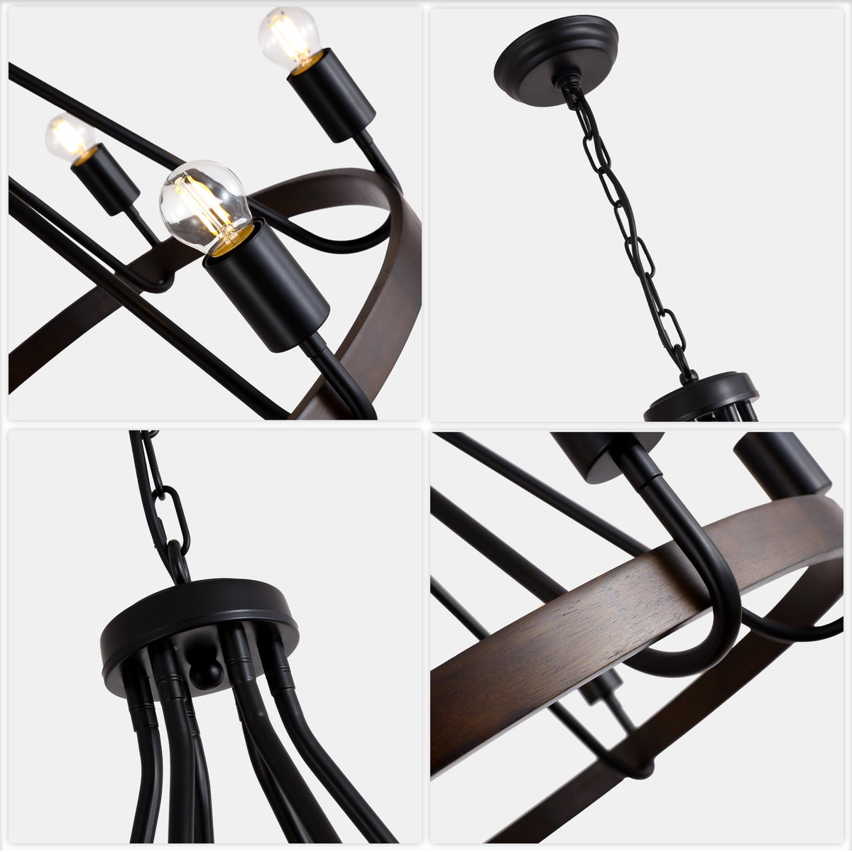 6 - Light Black Farmhouse Small Wagon Wheel Chandelier, 28" Round Chandelier Foyer Chandeliers with Height Adjustable