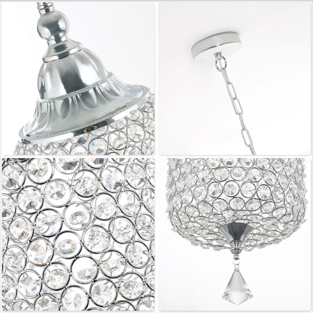 1 - Light Black/Chrome Cylinder Crystal LED Pendant Light, 7.3" Dining Room Light Fixtures Kitchen Island Light