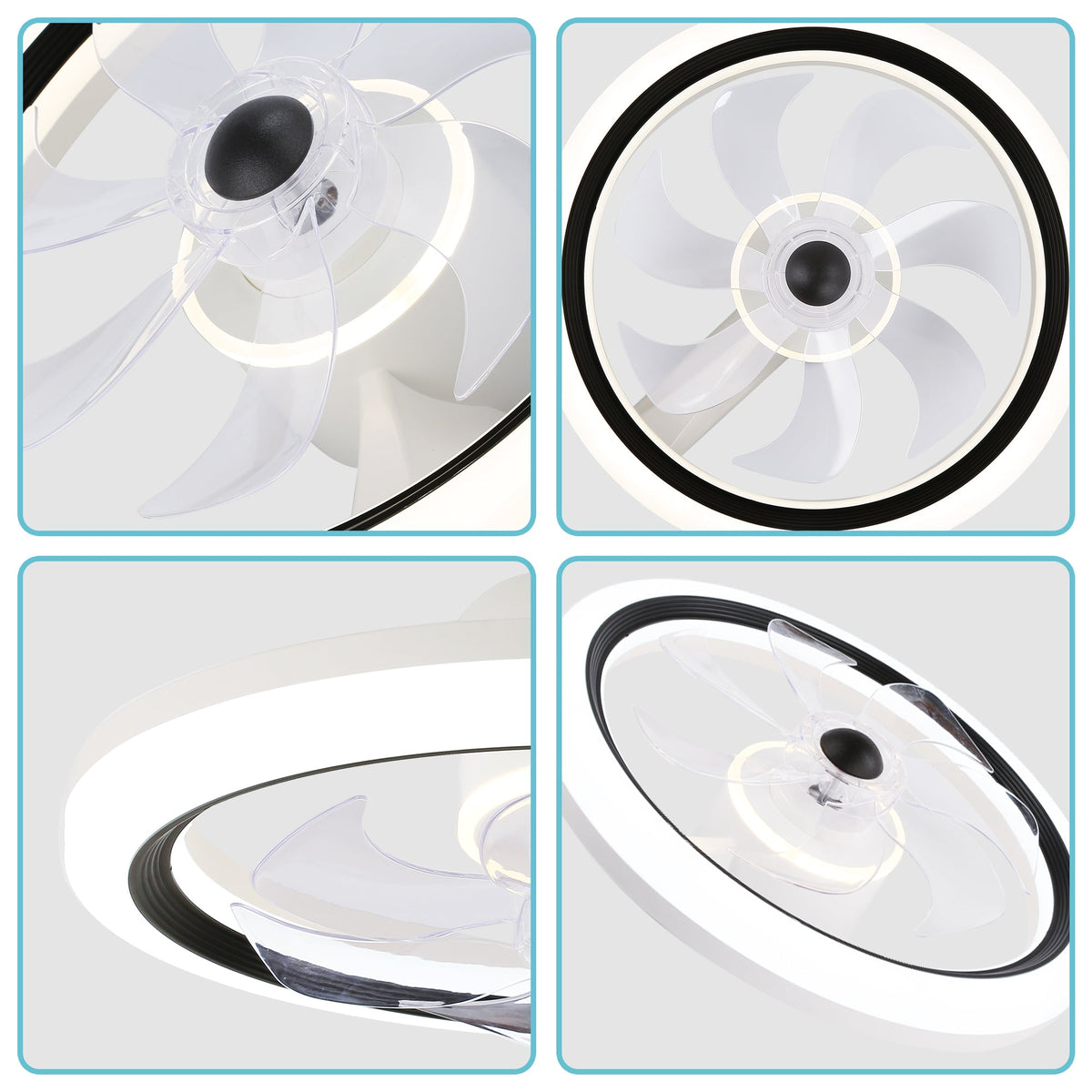 19 Inch Modern Flush Mount Ceiling Fan with LED Light and Remote, 6 Speeds DC Motor Reversible Bladeless Ceiling Fan for Bedroom