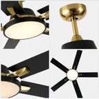 52 Inches Black and Gold Modern Ceiling Fan with LED Lights, 6 Speeds DC Motor Indoor Ceiling Fan for Large Room