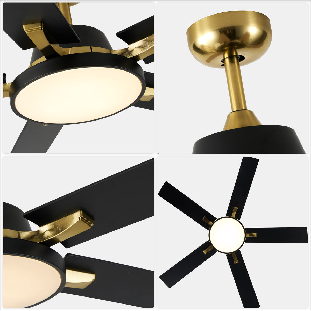 52 Inches Black and Gold Modern Ceiling Fan with LED Lights, 6 Speeds DC Motor Indoor Ceiling Fan for Large Room