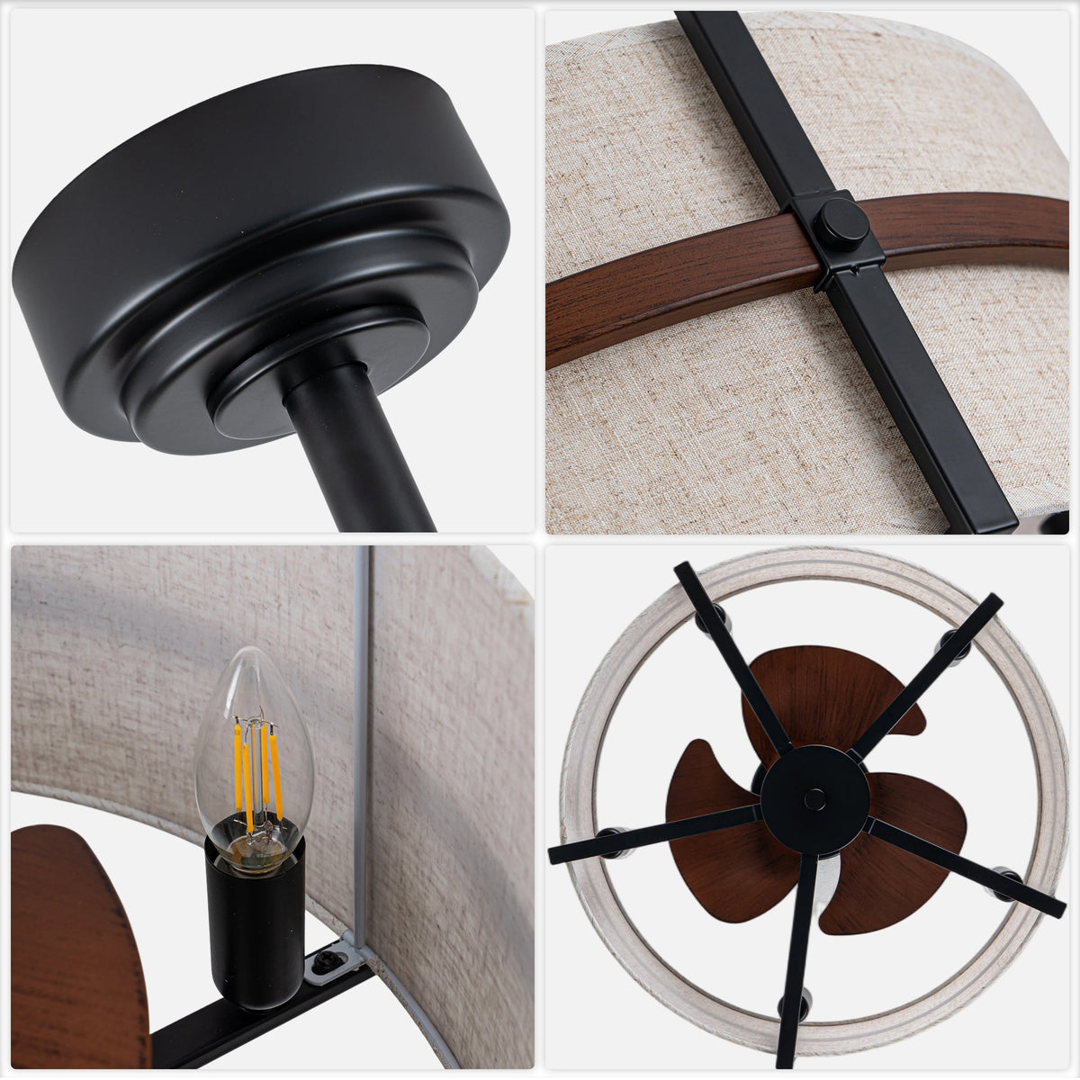 20 Inch Farmhouse Drum Caged Ceiling Fan with Lights and Remote APP Control, 6 Speeds DC Motor Reversible Fandelier Ceiling Fan for Bedroom