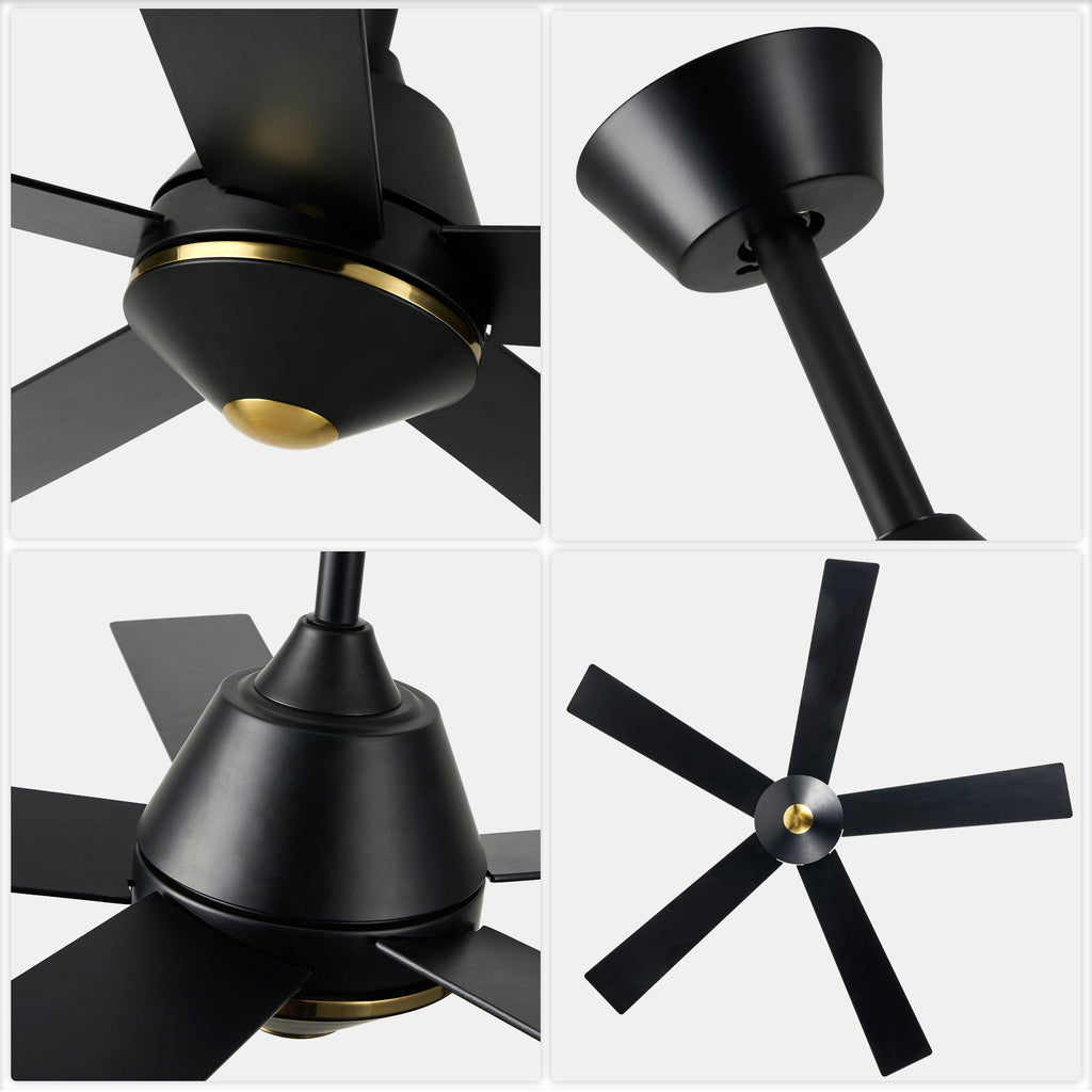52 Inch Black Modern Ceiling Fan with Remote Control, 6 Speeds DC Motor 5-Blade Reversible Ceiling Fan for Living Room
