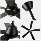 52 Inch Black Modern Ceiling Fan with Remote Control, 6 Speeds DC Motor 5-Blade Reversible Ceiling Fan for Living Room