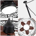 24 Inch Farmhouse Outdoor Waterproof Ceiling Fan with LED Light and Remote, 6 Speeds Black Plug In Caged Outdoor Fan Light