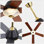 52 Inch Black and Gold Modern Ceiling Fan with LED Light and Remote Control, 6 Speeds DC Motor 5-Blade Reversible Ceiling Fan for Living Room