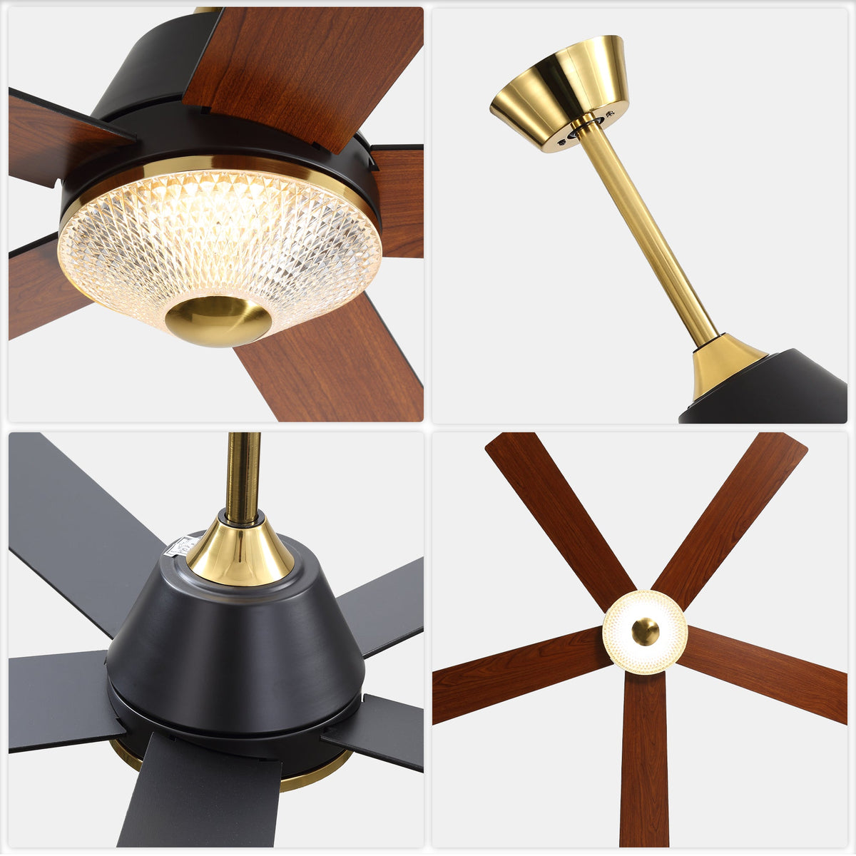 52 Inch Black and Gold Modern Ceiling Fan with LED Light and Remote Control, 6 Speeds DC Motor 5-Blade Reversible Ceiling Fan for Living Room
