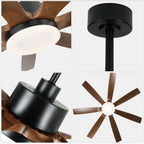 60 Inch 6-Blade Black Modern Large Ceiling Fan with LED Lights and Remote Control, 6 Speeds Reversible Ceiling Fan
