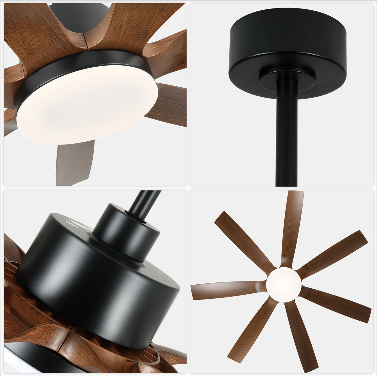 60 Inch 6-Blade Black Modern Large Ceiling Fan with LED Lights and Remote Control, 6 Speeds Reversible Ceiling Fan