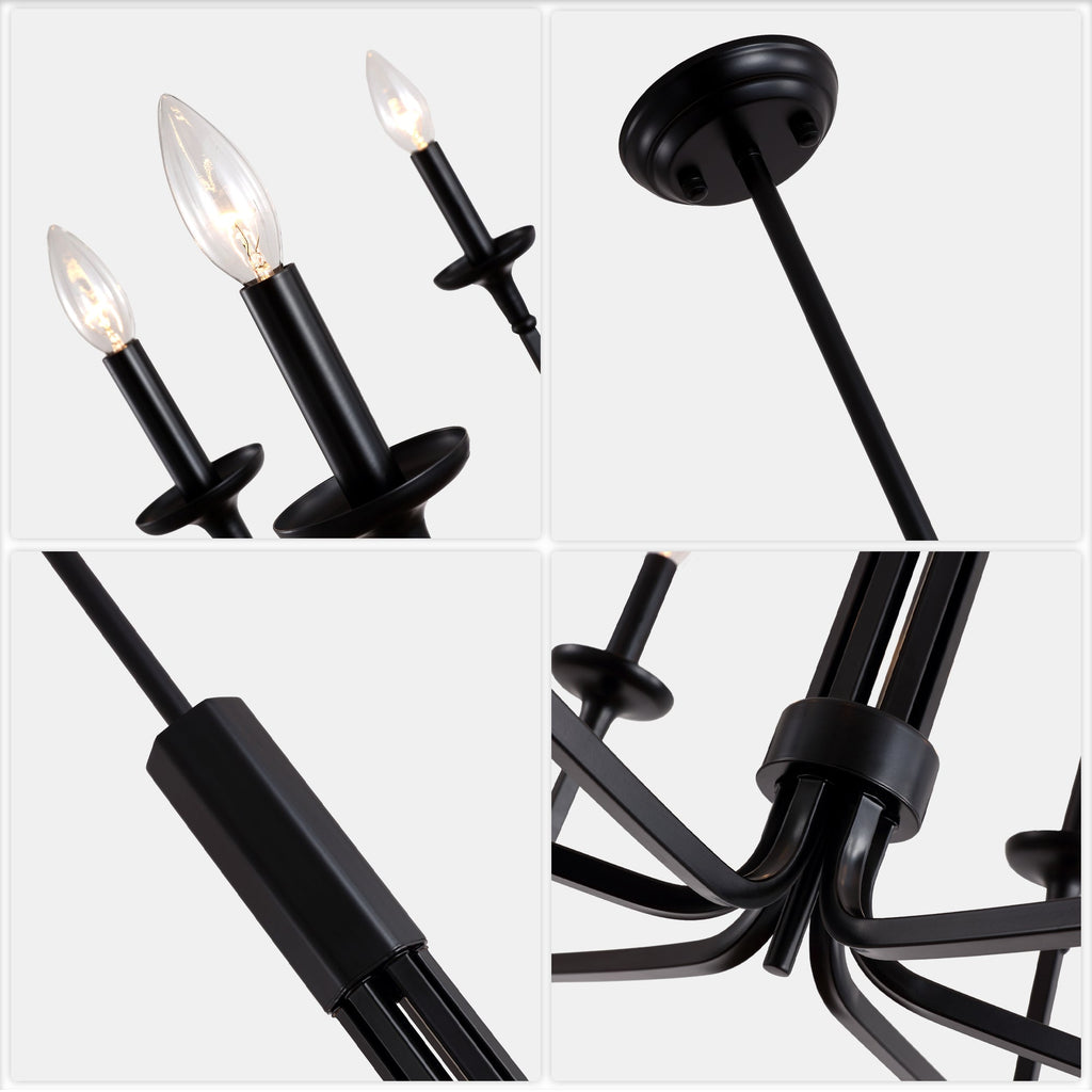 6-Light Black Candle Chandelier, Classic Traditional Chandelier, Modern Farmhouse Dining Room Lighting Fixture for Kitchen Island